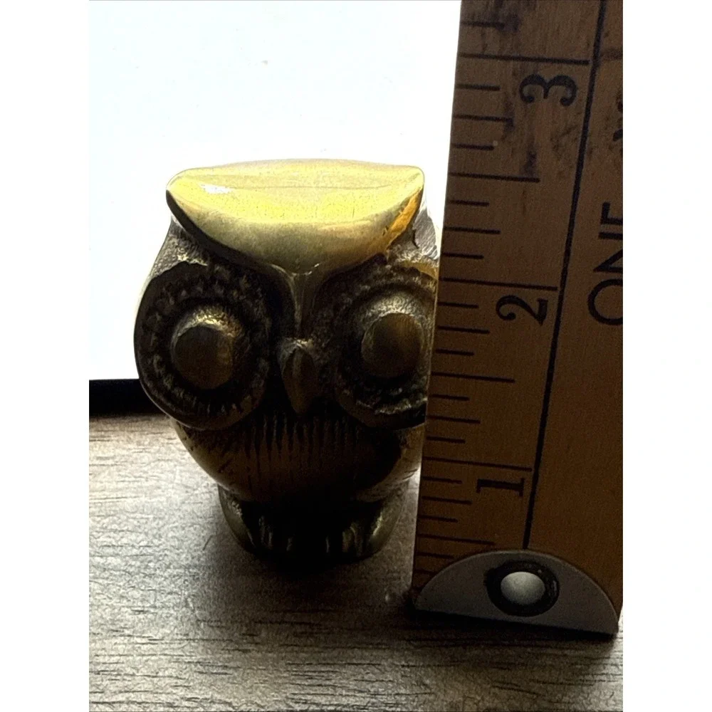 Solid Brass Owl Figurine Collectible MCM Vintage Decor‎ Paperweight Retro